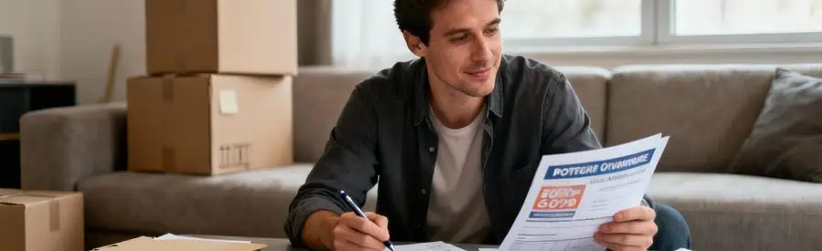 Personne comparant plusieurs offres de déménageurs professionnels à domicile à Rouen avec documents papier