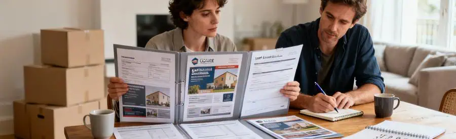 Personne comparant plusieurs offres de déménageurs sur documents papier à Saint-Germain-en-Laye