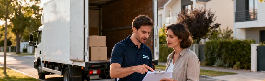 Déménageur conseillant un client sur les différentes formules de déménagement disponibles à Chatou