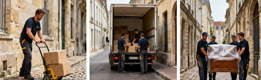 Déménageurs adaptant leurs techniques aux rues pavées et étroites du centre historique de Dijon