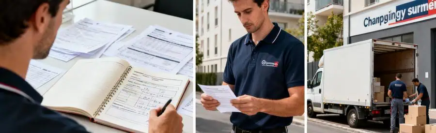 Triptyque des démarches locales pour déménagement à Champigny : documents, autorisation camion, stationnement réglementé