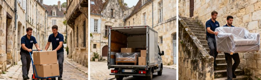 Déménageurs professionnels s'adaptant aux ruelles étroites et architecture médiévale du centre historique de Poitiers