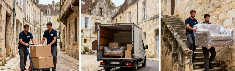 Déménageurs professionnels s'adaptant aux ruelles étroites et architecture médiévale du centre historique de Poitiers