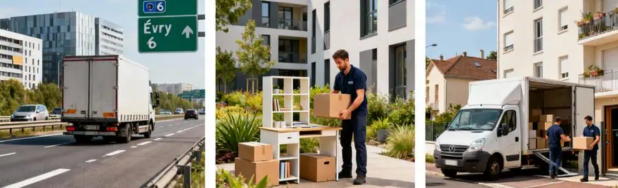 Déménagement Évry-Courcouronnes : trajets autoroutes A6 et destinations Essonne avec déménageurs professionnels