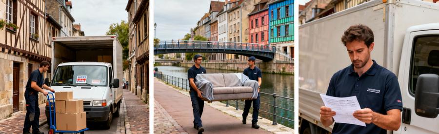 Déménagement professionnel dans les rues étroites du quartier Saint-Leu à Amiens avec autorisation stationnement