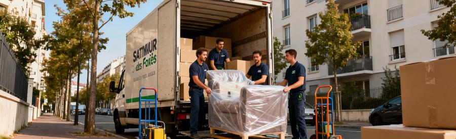 Camion de déménagement professionnel en action devant immeuble à Saint-Maur-des-Fossés, Val-de-Marne