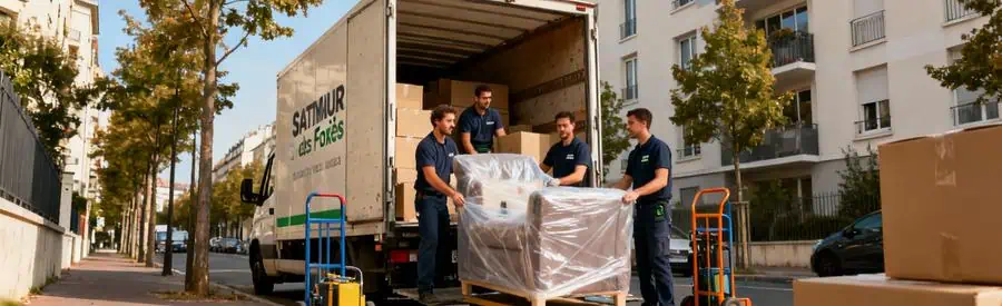 Camion de déménagement professionnel en action devant immeuble à Saint-Maur-des-Fossés, Val-de-Marne