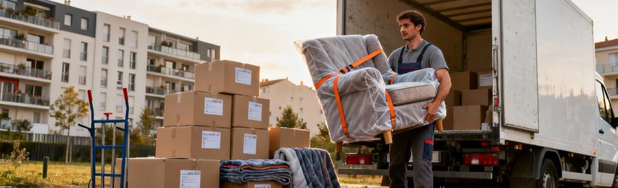 Demenageur Professionnel Protection Meubles Ris Orangis Déménageur manipulant avec soin un meuble protégé par couvertures professionnelles à Ris-Orangis