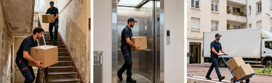 Trois situations de déménagement à Créteil montrant l'impact de l'étage et de l'accessibilité sur les tarifs