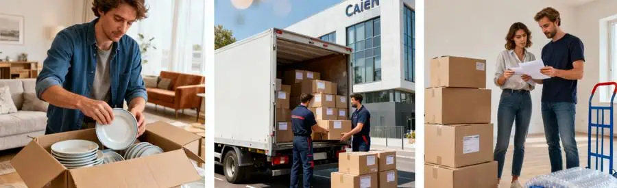 Trois niveaux de prestation déménagement à Caen : emballage personnel, transport professionnel, réception