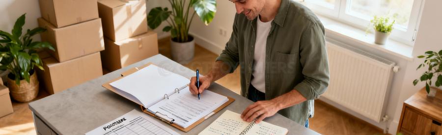 Personne organisant documents et checklist pour demande de déménagement à Poitiers, processus simplifié