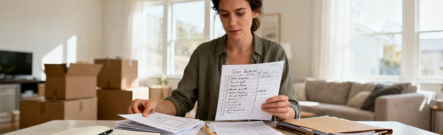 Personne organisant documents et checklist pour préparer son déménagement à Sainte-Geneviève-des-Bois