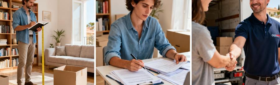 Trois étapes d'organisation d'un déménagement : estimation volumes, comparaison offres et signature contrat