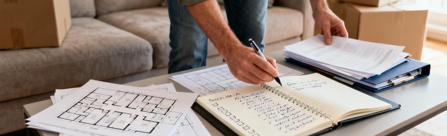 Personne préparant inventaire détaillé pour déménagement à Roissy-en-Brie avec documents et checklist