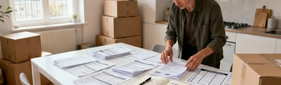 Personne organisant documents et checklist pour préparer son déménagement à Caen avec méthode