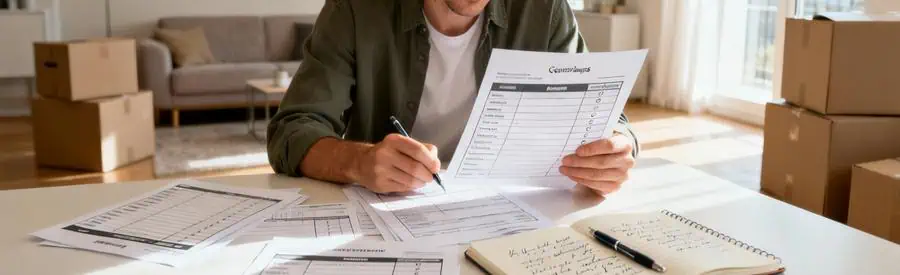 Personne organisant documents et inventaire pour préparer son déménagement au Mée-sur-Seine