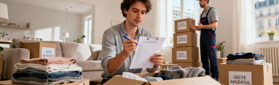 Personne organisant son déménagement à Argenteuil avec checklist et cartons triés, conseillée par professionnel