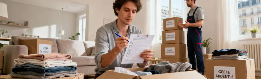 Personne organisant son déménagement à Argenteuil avec checklist et cartons triés, conseillée par professionnel