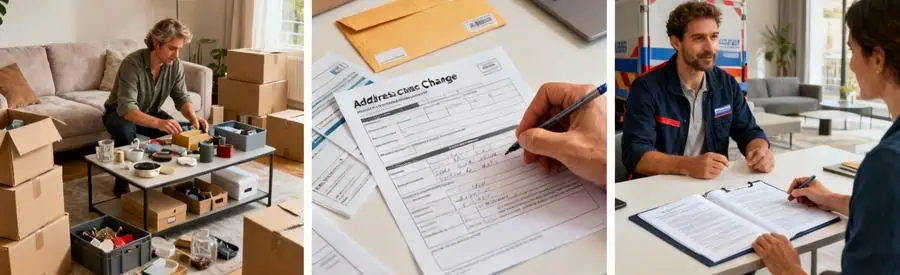 Triptyque préparation déménagement Yerres : tri objets, formulaires administratifs, discussion assurance professionnelle