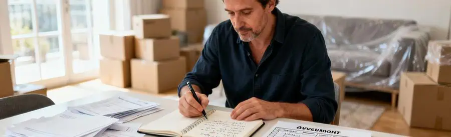 Personne organisant documents et inventaire pour préparer son déménagement à Nancy