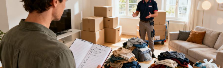 Preparation Methodique Tri Affaires Demenagement Limoges Personne organisant le tri méthodique de ses affaires par catégories pour préparer son déménagement à Limoges