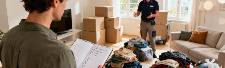 Personne organisant le tri méthodique de ses affaires par catégories pour préparer son déménagement à Limoges