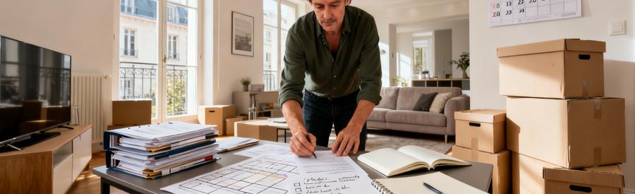 Personne organisant son déménagement à Angers avec planning détaillé et checklist plusieurs semaines à l'avance