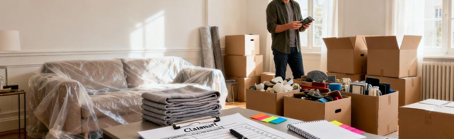 Personne organisant le tri et l'inventaire de ses affaires avec checklist pour préparer son déménagement à Clamart