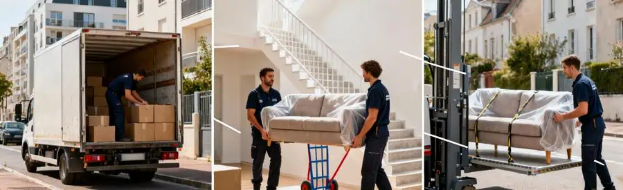 Trois prestations de déménagement à Calais : chargement camion, transport mobilier et utilisation monte-meuble