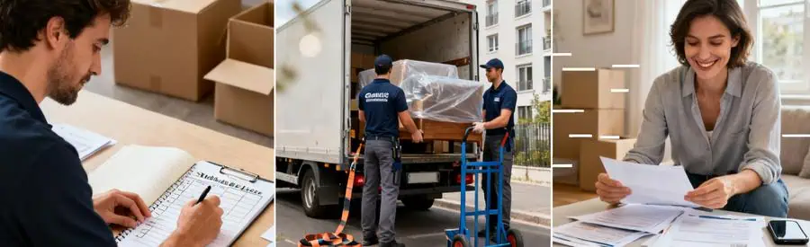 Triptyque illustrant processus complet comparaison offres déménagement à Saint-Maur-des-Fossés