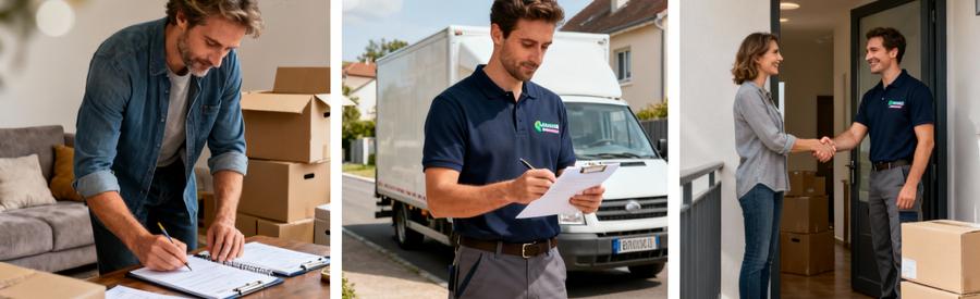 Trois étapes du processus de déménagement à Brunoy : préparation inventaire, vérification professionnelle, finalisation