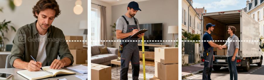 Trois étapes organisation déménagement : préparation inventaire, visite technique professionnelle, validation projet Dijon