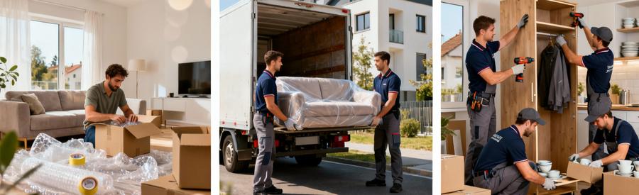 Comparaison visuelle des trois formules de service pour un déménagement à Palaiseau avec niveaux prestation croissants