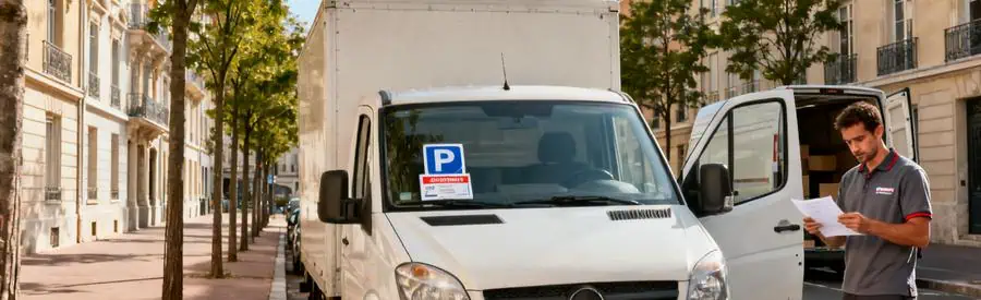 Camion Demenagement Autorisation Stationnement Lyon 9 Camion de déménagement avec autorisation de stationnement dans une rue résidentielle du 9ème arrondissement de Lyon