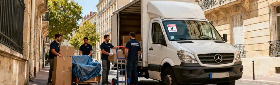 Camion Demenagement Stationne Rue Lyon 8eme Camion de déménagement stationné avec autorisation dans une rue du 8ème arrondissement de Lyon