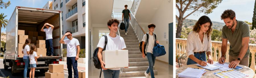 Comparaison trois périodes de déménagement en PACA : été chargé, rentrée étudiante septembre, période calme optimale