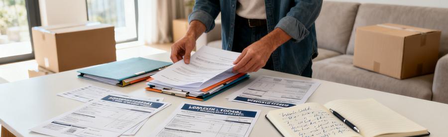 Comparaison Offres Demenagement Professionnels Pertuis Personne comparant plusieurs offres de déménagement sur documents papier dans salon lumineux à Pertuis