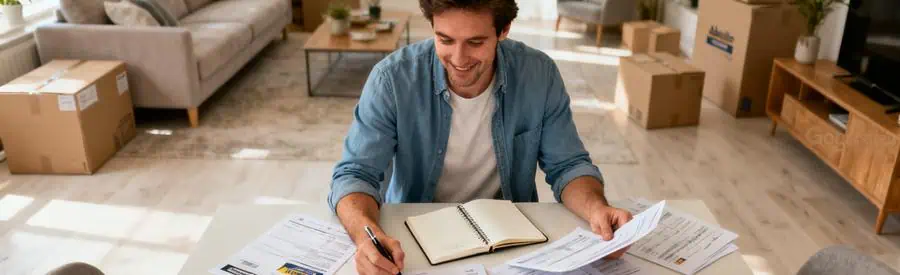 Comparaison Offres Demenageurs Abbeville Somme Personne comparant plusieurs offres de déménageurs sur documents papier dans un salon à Abbeville