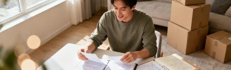 Personne comparant plusieurs offres de déménageurs professionnels à Pau sur documents papier