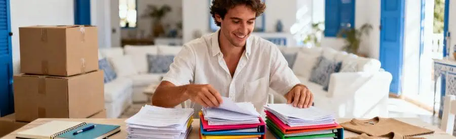 Personne comparant plusieurs offres de déménageurs sur documents papier à Six-Fours-les-Plages