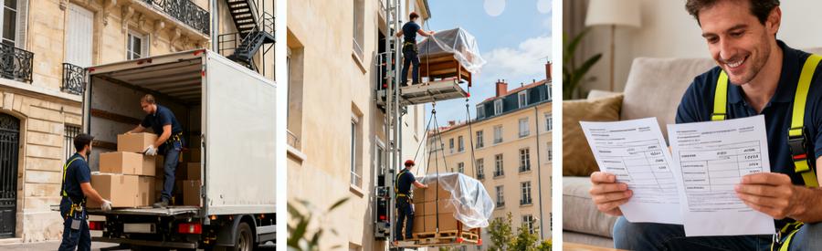 Comparaison Tarifs Demenagement Lyon 6eme Trois situations de déménagement Lyon 6ème montrant variations de tarifs selon configuration immeuble