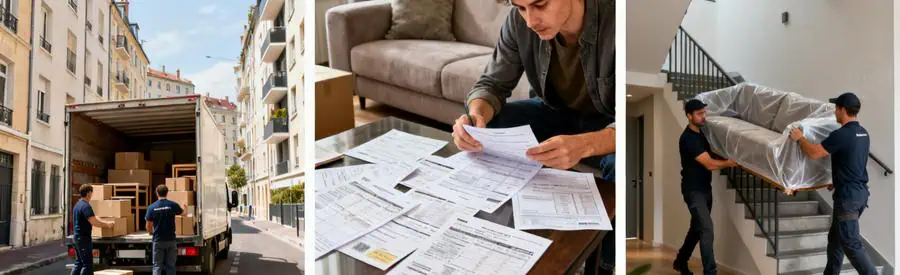 Comparaison Tarifs Demenagement Lyon 9eme Triptyque illustrant les facteurs influençant les tarifs de déménagement dans le 9ème arrondissement de Lyon