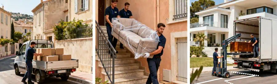 Trois types de déménagement selon volume : studio, appartement familial et grande maison dans les Bouches-du-Rhône