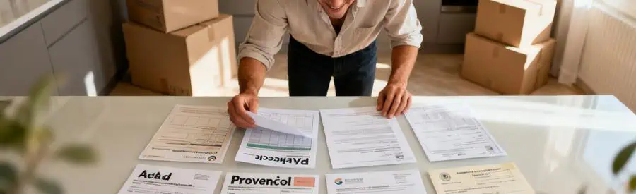 Personne consultant documents d'aides financières pour préparer son déménagement dans le Vaucluse