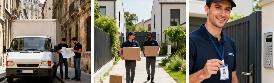 Contraintes Acces Demenagement Centre Ville Quartiers Residentiels Trois situations d'accès pour déménagement : centre-ville étroit, quartier résidentiel ouvert, résidence sécurisée