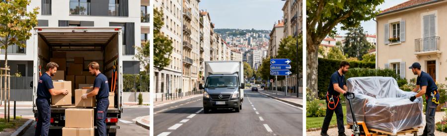 Triptyque montrant déménagement depuis Oullins vers différentes communes de la métropole lyonnaise