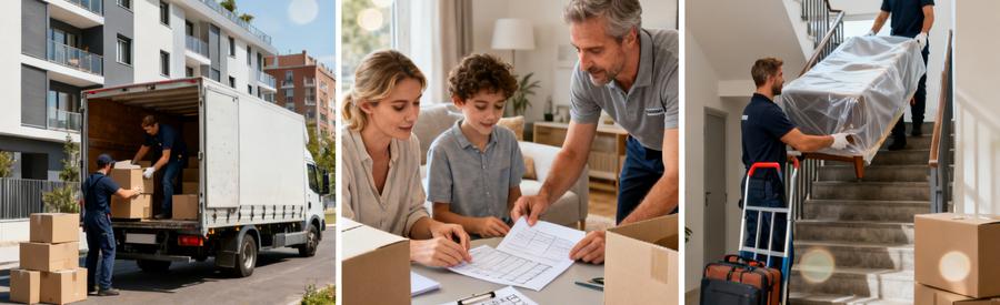 Triptyque déménagement entre communes Territoire de Belfort avec professionnels et organisation familiale