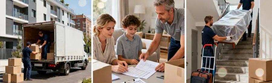 Triptyque déménagement entre communes Territoire de Belfort avec professionnels et organisation familiale