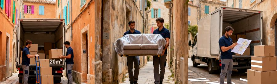 Déménageurs professionnels adaptant leur intervention aux ruelles étroites du centre historique de Cavaillon