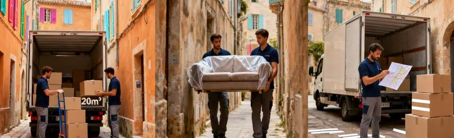 Déménageurs professionnels adaptant leur intervention aux ruelles étroites du centre historique de Cavaillon